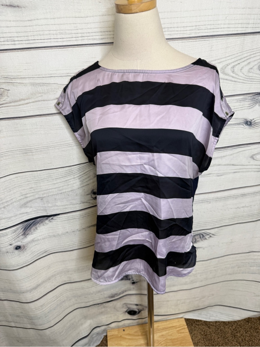 The Limited Black and Lavender Striped Boatneck Tee